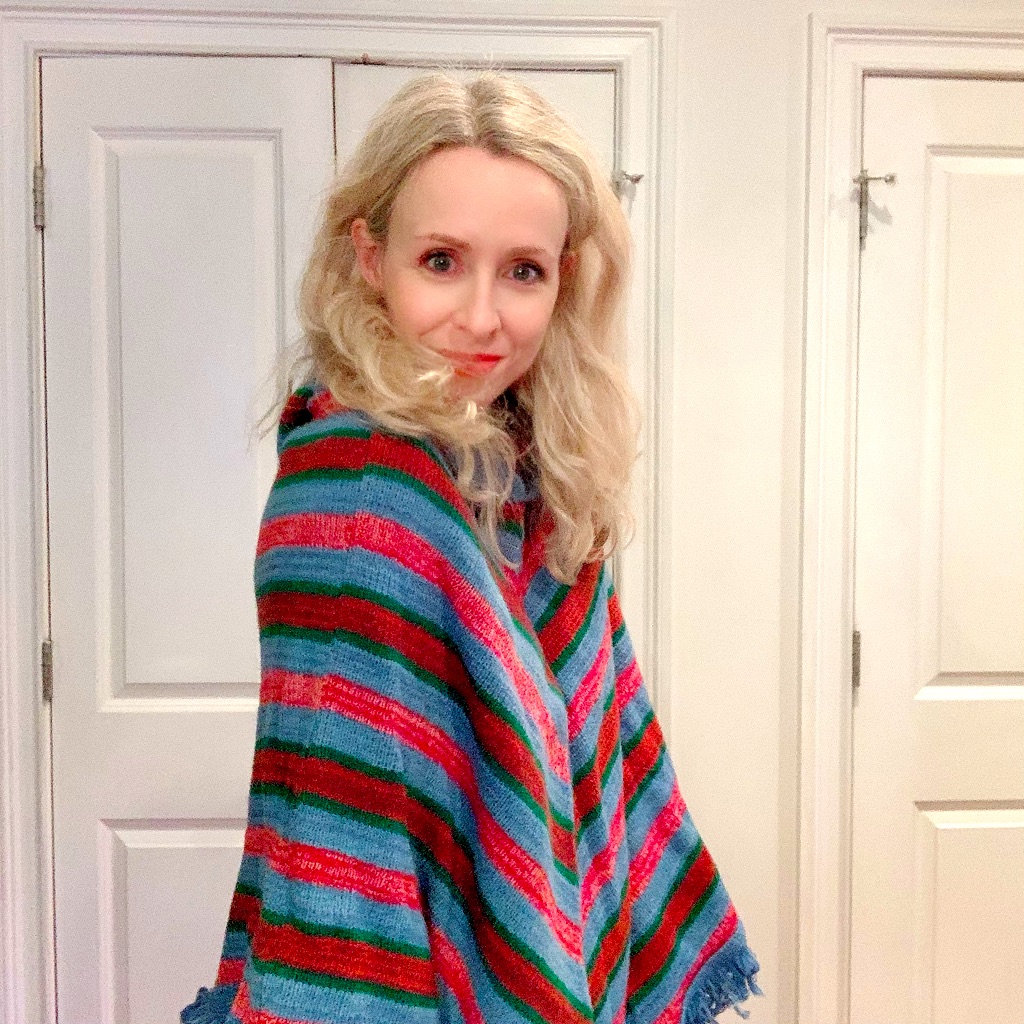 Rare Vintage Striped Hooded Poncho